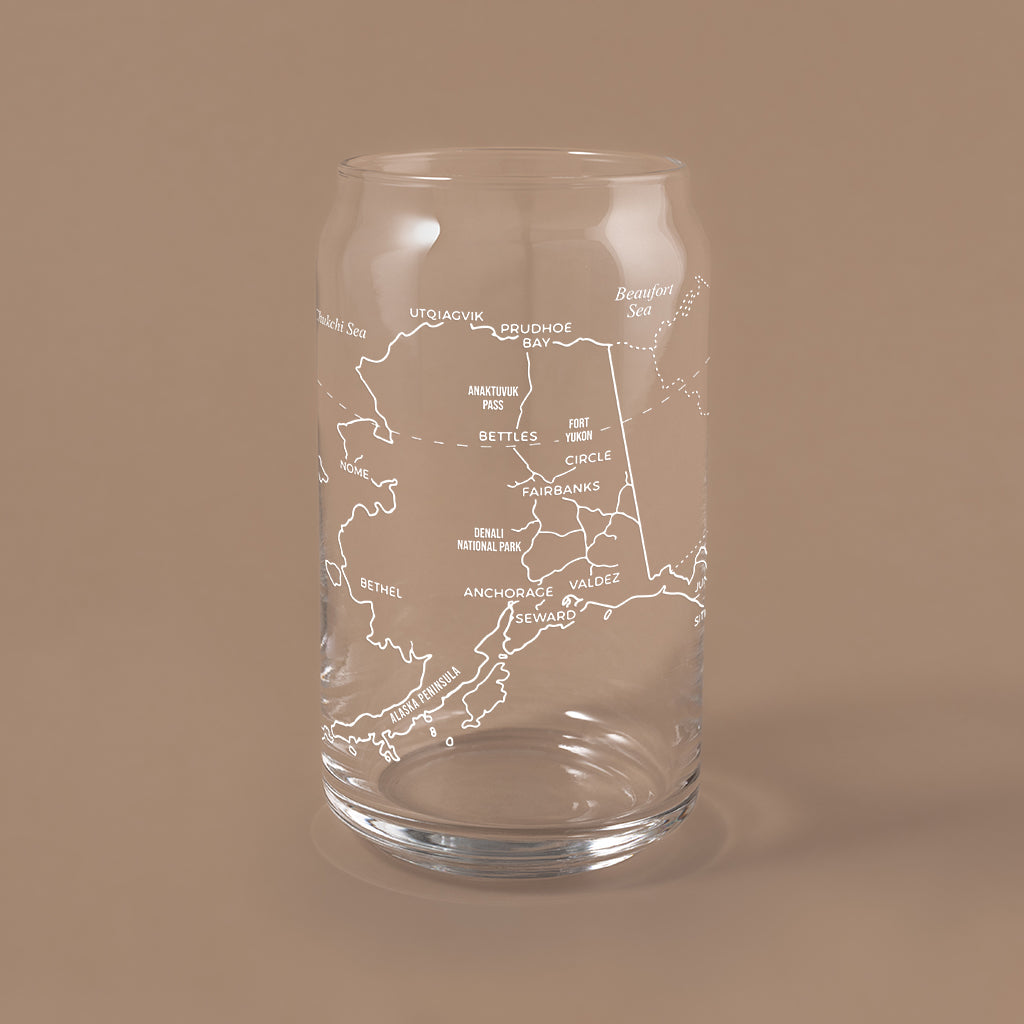 NARBO Alaska State Map Beer Can Drinking Glass 16oz