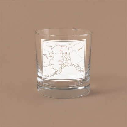 NARBO THE BLOCK 11oz whisky rocks DOF glass with Alaska state map design