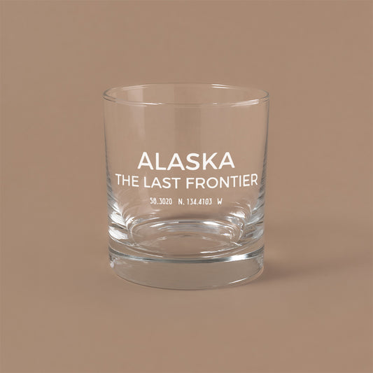 NARBO THE BLOCK 11oz whisky rocks DOF glass with Alaska state map design