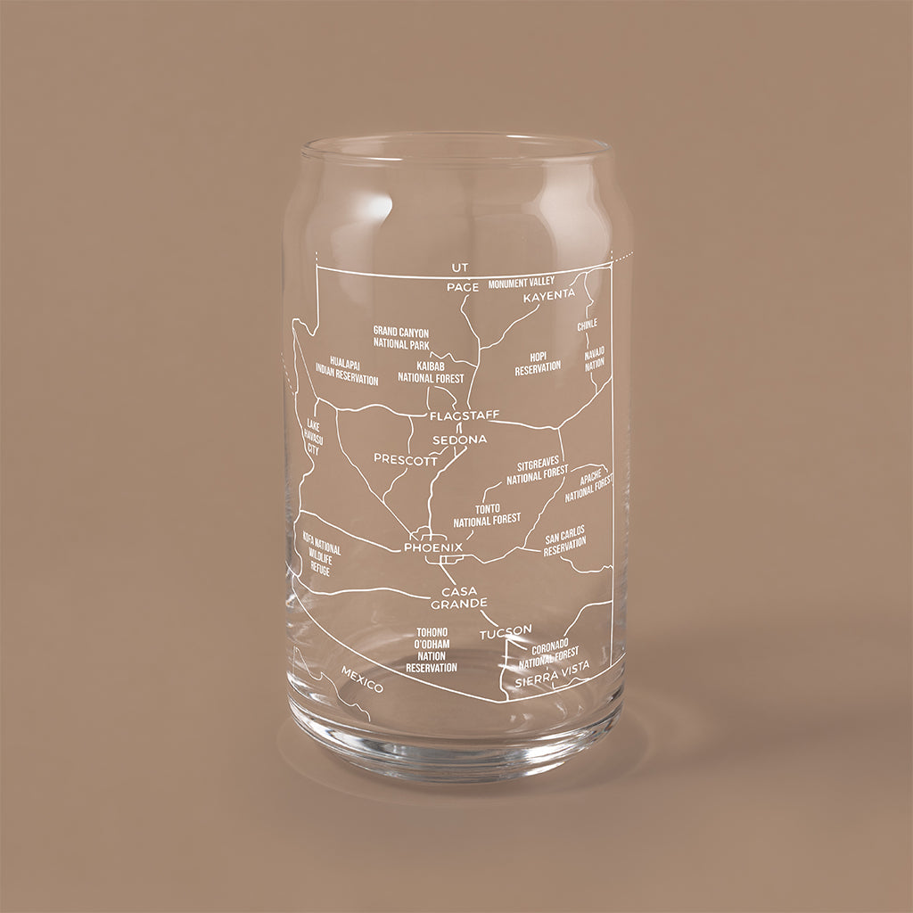 NARBO Arizona State Map Beer Can Drinking Glass 16oz