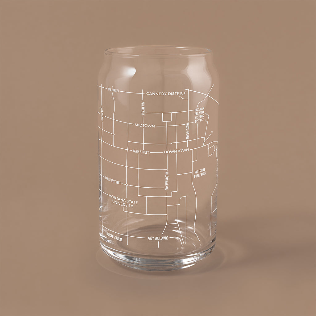 NARBO Bozeman, MT Map Beer Can Drinking Glass 16oz