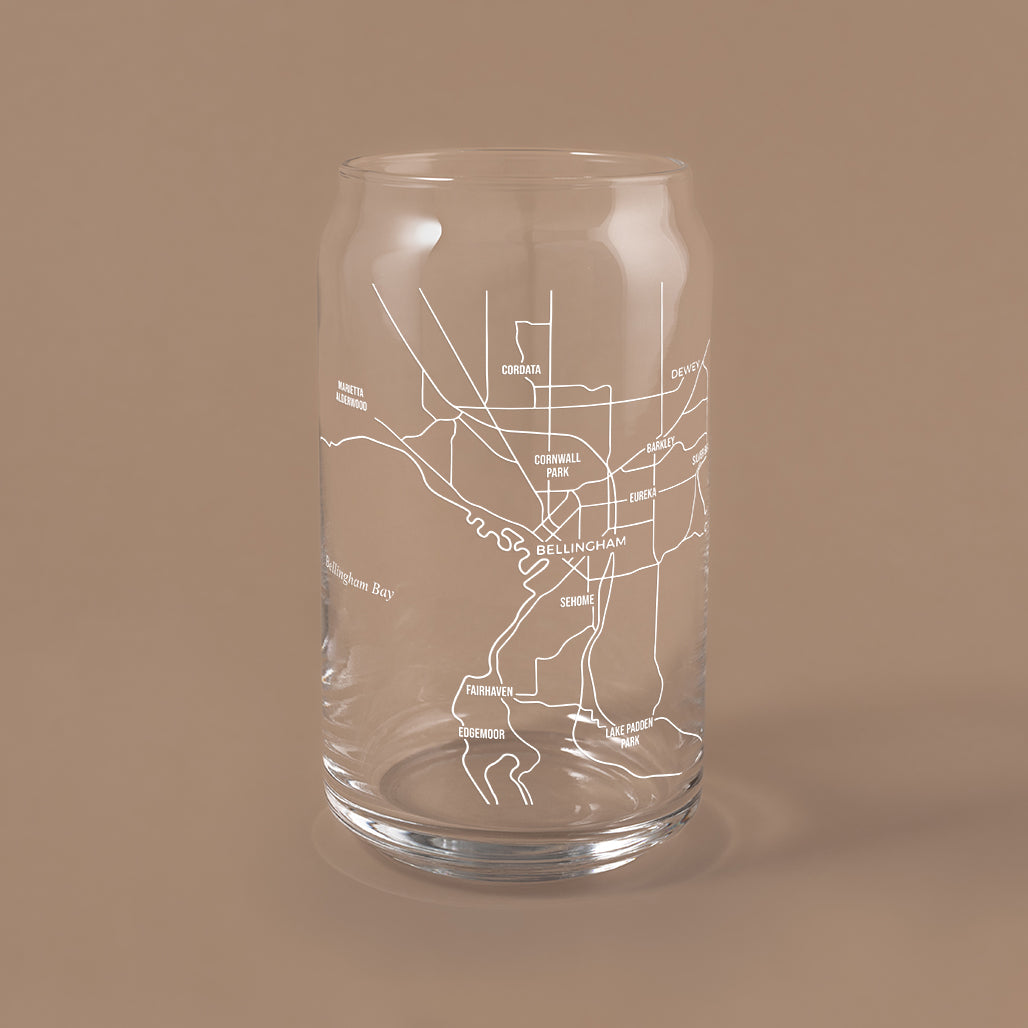 NARBO Bellingham, WA Map Beer Can Drinking Glass 16oz