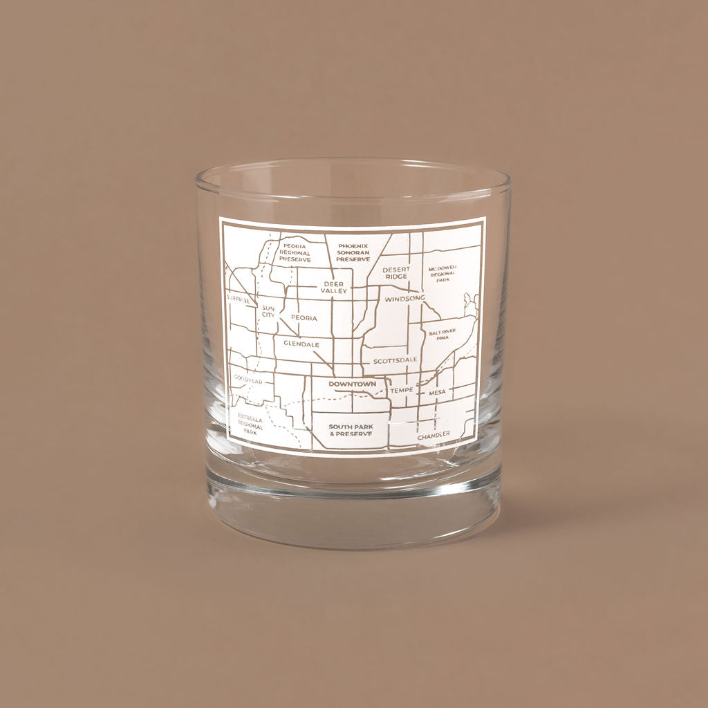 NARBO THE BLOCK 11oz whisky rocks DOF glass with Phoenix map design