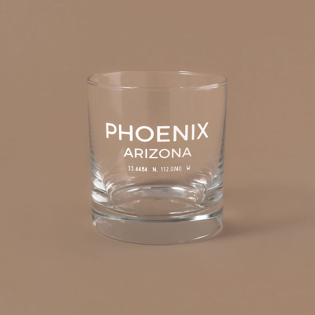 NARBO THE BLOCK 11oz whisky rocks DOF glass with Phoenix map design