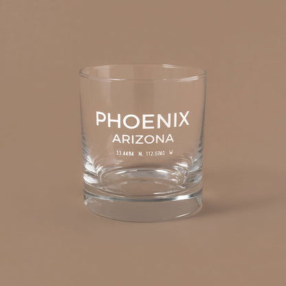 NARBO THE BLOCK 11oz whisky rocks DOF glass with Phoenix map design