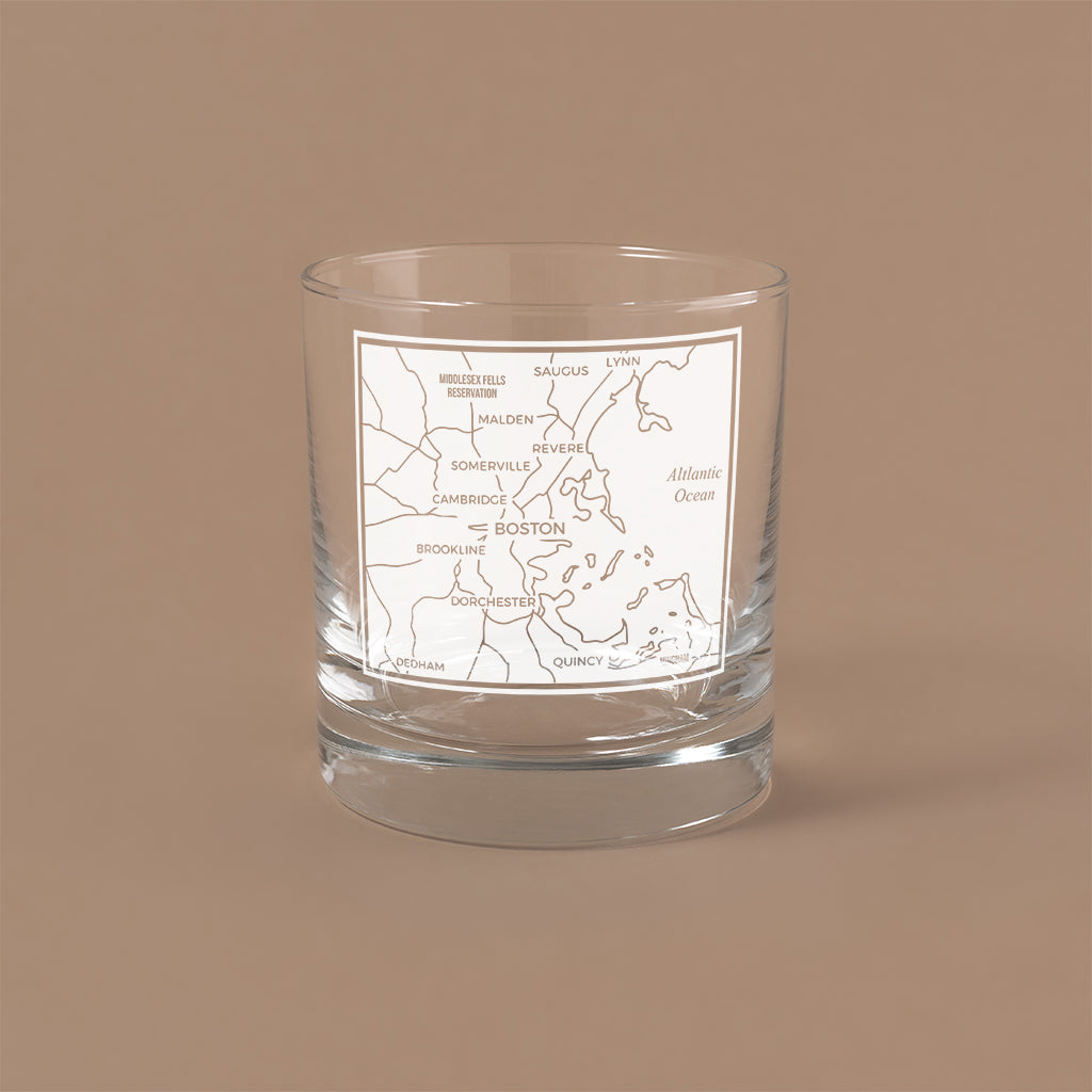 NARBO THE BLOCK 11oz whisky rocks DOF glass with Boston map design