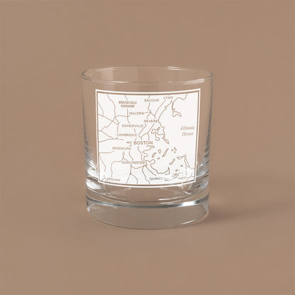 NARBO THE BLOCK 11oz whisky rocks DOF glass with Boston map design