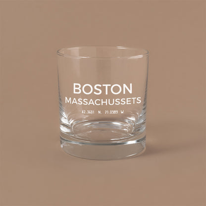 NARBO THE BLOCK 11oz whisky rocks DOF glass with Boston map design