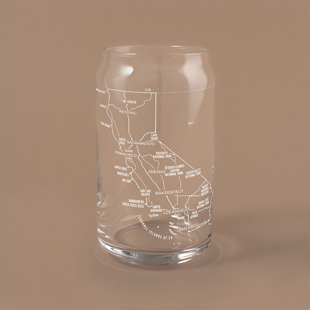 NARBO California State Map Beer Can Drinking Glass 16oz