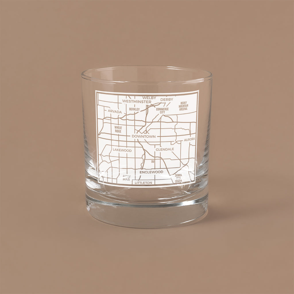 NARBO THE BLOCK 11oz whisky rocks DOF glass with Denver map design