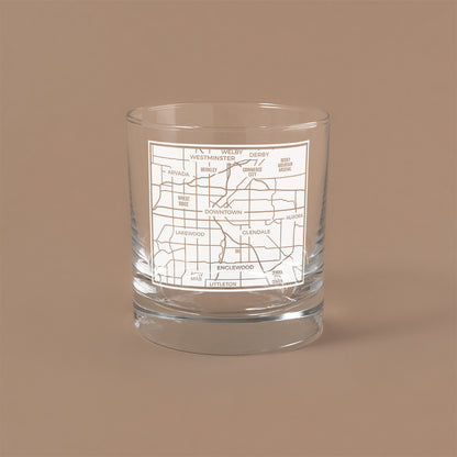 NARBO THE BLOCK 11oz whisky rocks DOF glass with Denver map design