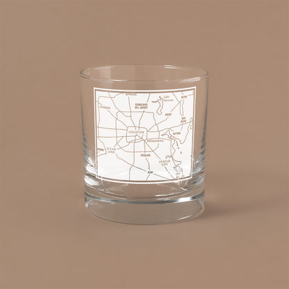 NARBO THE BLOCK 11oz whisky rocks DOF glass with Houston, TX map design