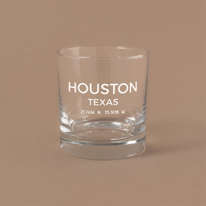 NARBO THE BLOCK 11oz whisky rocks DOF glass with Houston, TX map design