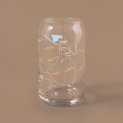 NARBO THE CAN beer can shaped drinking glass with Issaquah Alps trail map Drinking Glass, 16oz