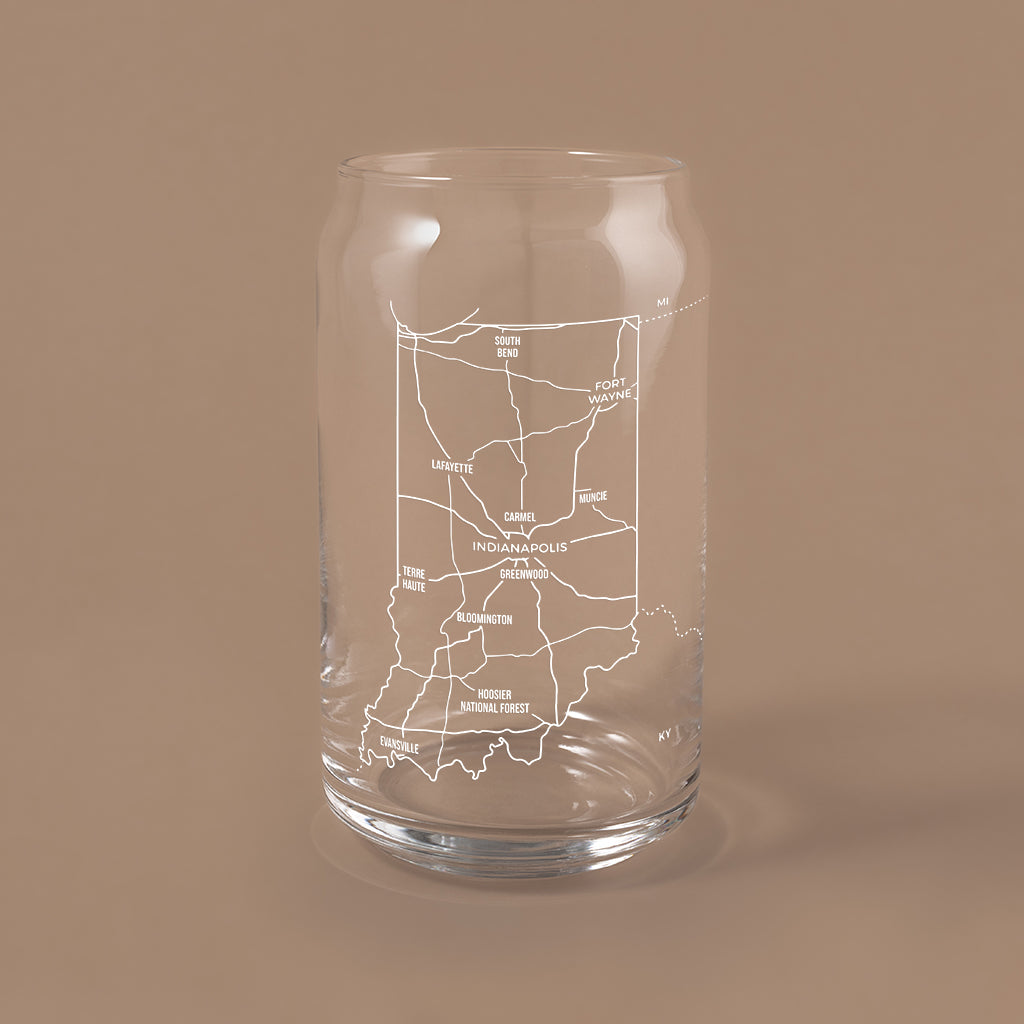 NARBO 16oz Beer Can Drinking Glass with Indiana Map