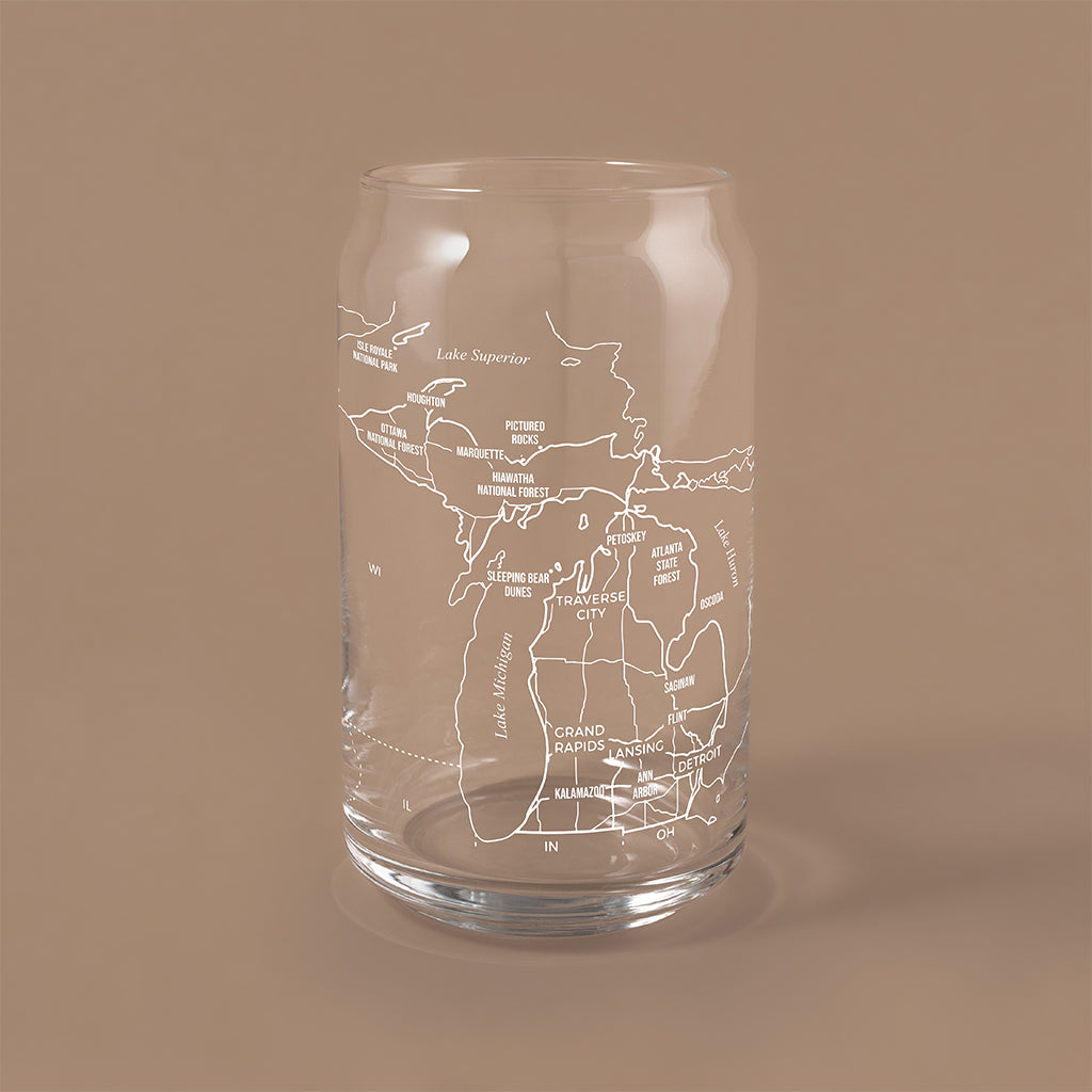 NARBO Michigan State Map Beer Can Drinking Glass 16oz