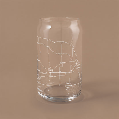 NARBO Nebraska State Map Beer Can Drinking Glass 16oz