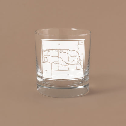 NARBO THE BLOCK 11oz whisky rocks DOF glass with Nebraska state map design