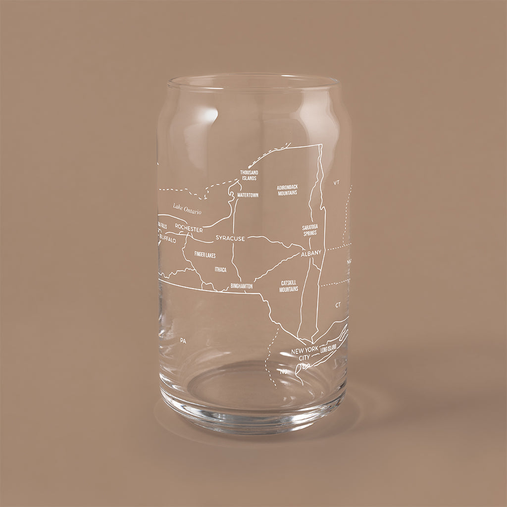 NARBO 16oz Beer Can Drinking Glass with New York State Map