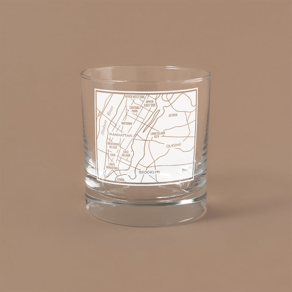 NARBO THE BLOCK 11oz whisky rocks DOF glass with New York City map design