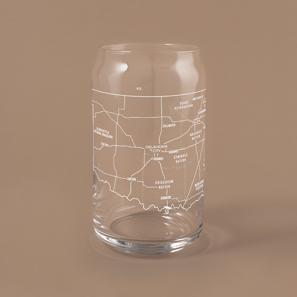 NARBO Oklahoma State Map Beer Can Drinking Glass 16oz