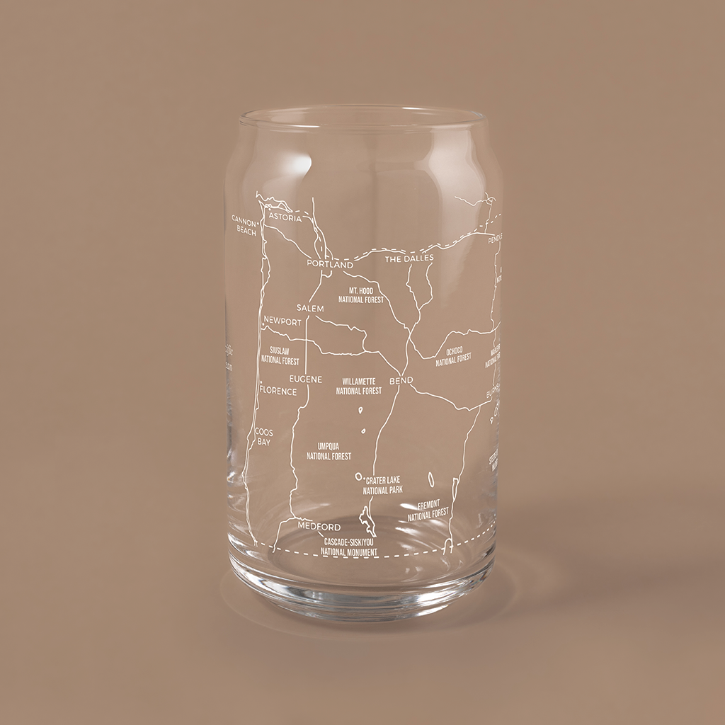 NARBO Oregon State Map Beer Can Drinking Glass 16oz