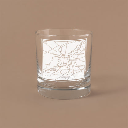 NARBO THE BLOCK 11oz whisky rocks DOF glass with Philadelphia, PA map design