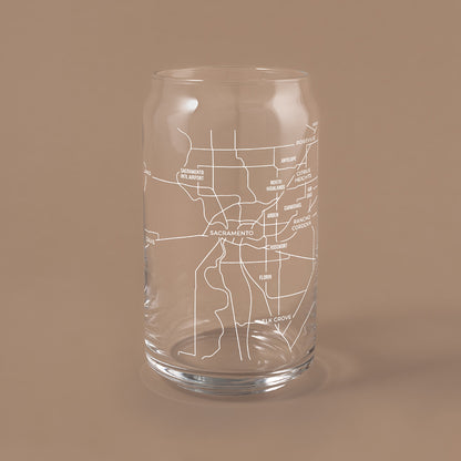 NARBO Sacramento, CA Map Beer Can Drinking Glass 16oz