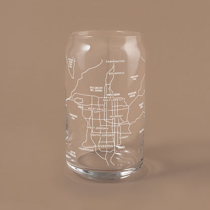 NARBO Salt Lake City, UT Map Beer Can Drinking Glass 16oz