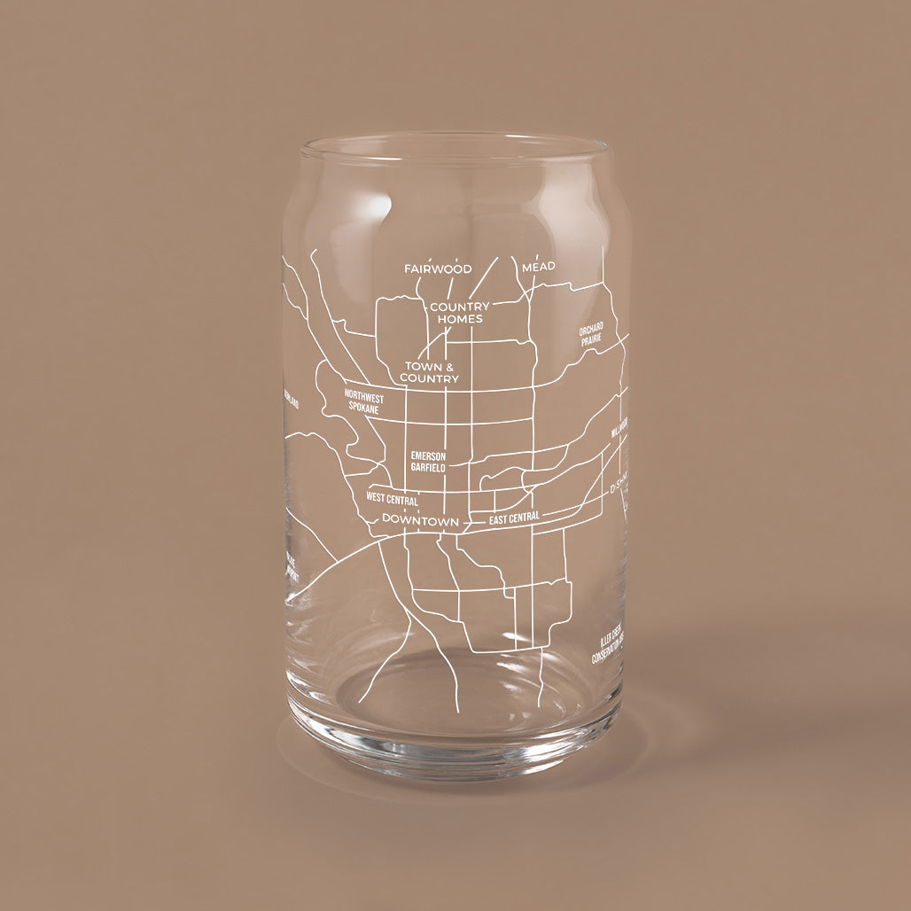 NARBO Spokane, WA Map Beer Can Drinking Glass 16oz