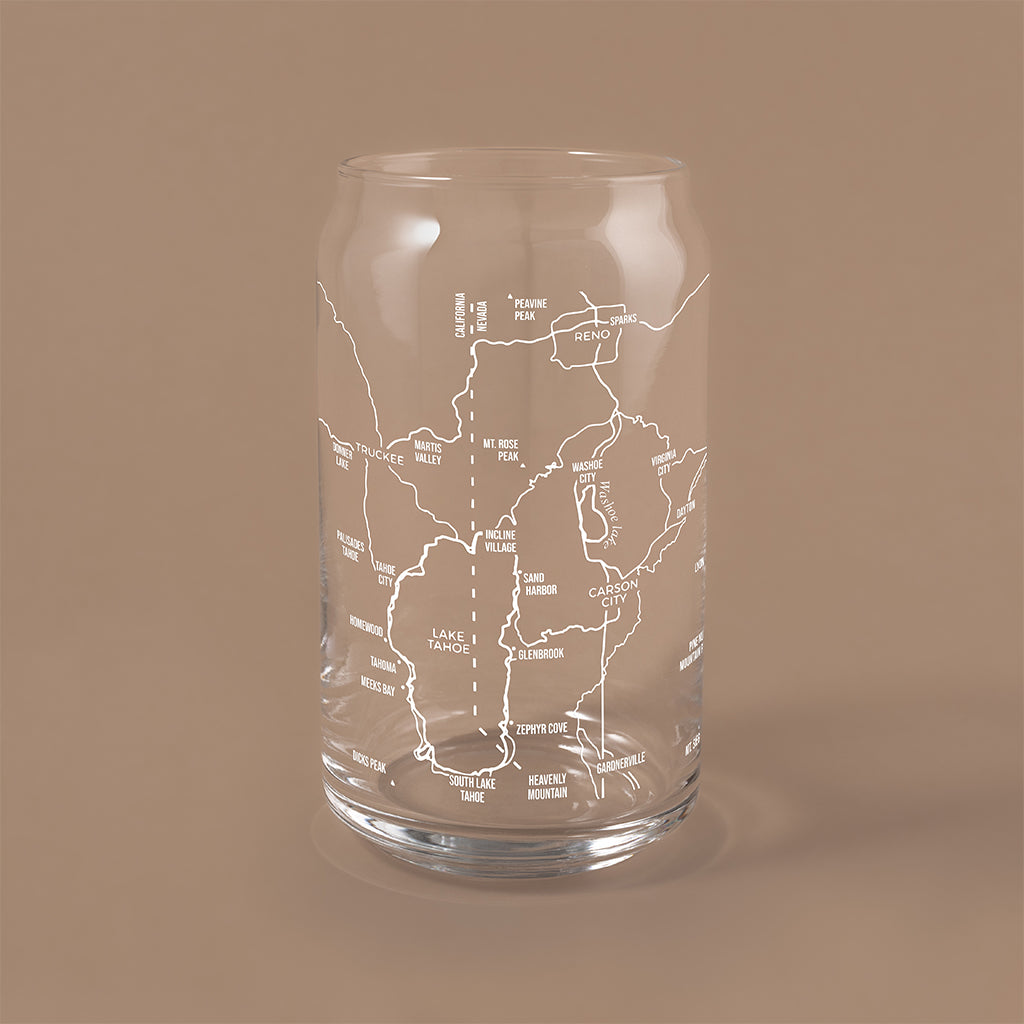 NARBO 16oz Beer Can Drinking Glass with Reno Lake Tahoe Carson City Map