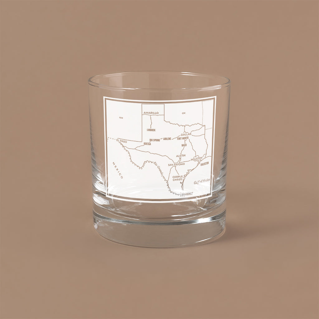 NARBO THE BLOCK 11oz whisky rocks DOF glass with Texas State map design