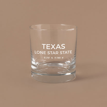 NARBO THE BLOCK 11oz whisky rocks DOF glass with Texas State map design