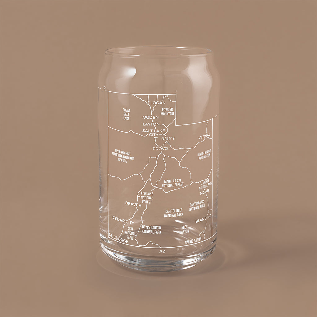 NARBO Utah State Map Beer Can Drinking Glass 16oz