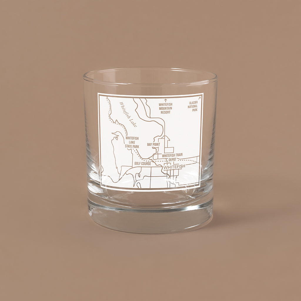 NARBO THE BLOCK 11oz whisky rocks DOF glass with Whitefish, MT map design