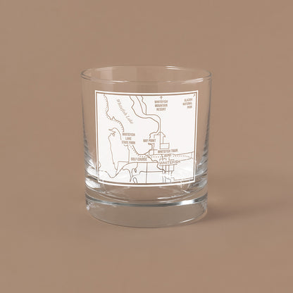 NARBO THE BLOCK 11oz whisky rocks DOF glass with Whitefish, MT map design