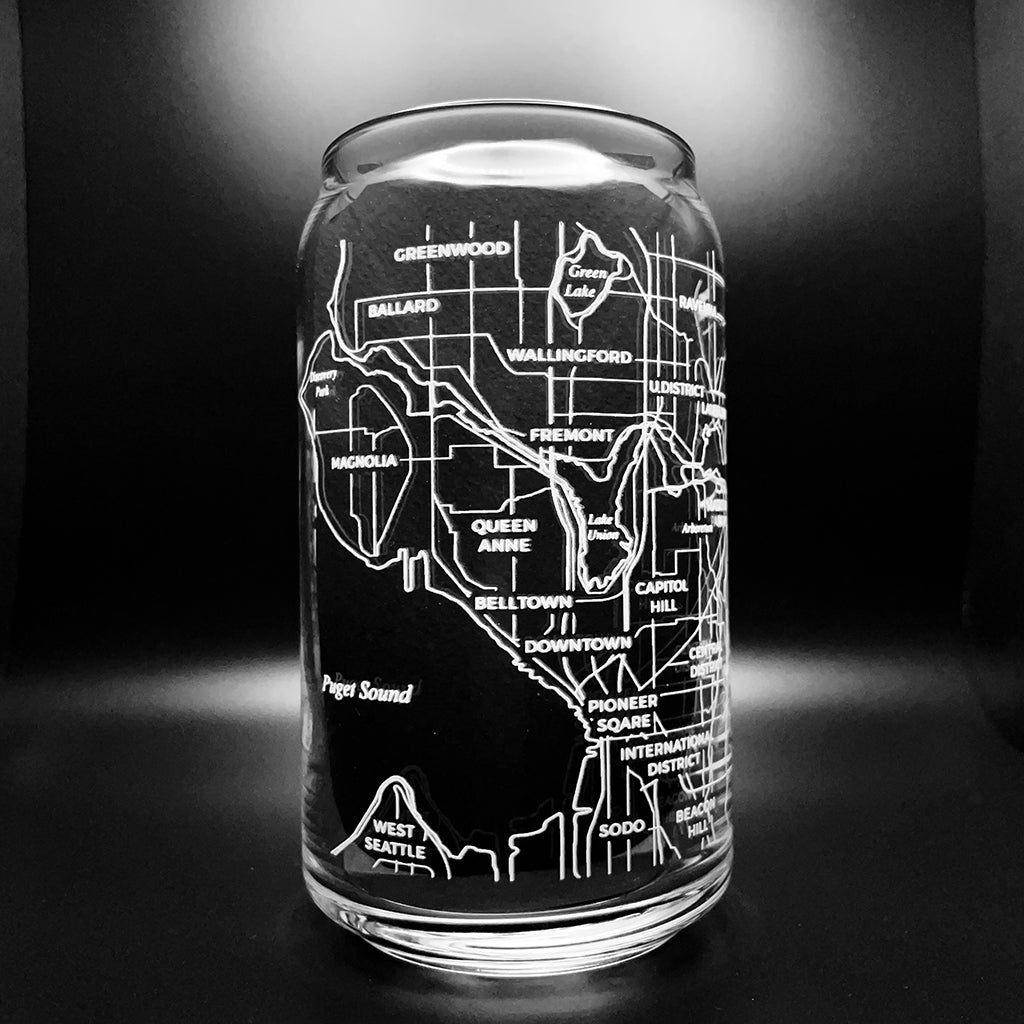 NARBO Seattle Map Beer Can Drinking Glass 16oz