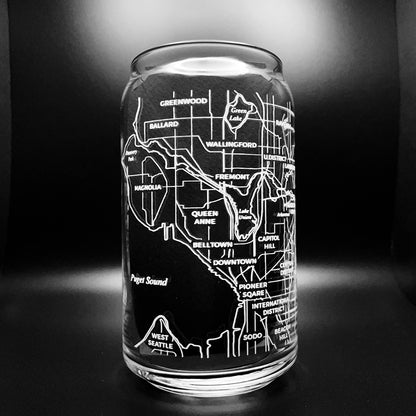 NARBO Seattle Map Beer Can Drinking Glass 16oz